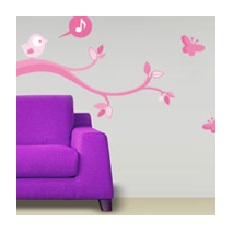 Sticker Oiseau Qui Chante Rose